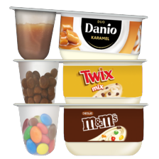 Danone M&M's, Twix, af en toetje of Danio duo